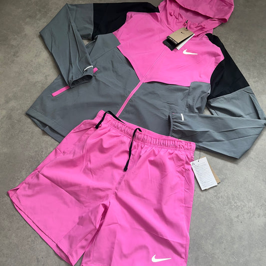 Nike Windrunner short set - Pink / Black / Slate grey